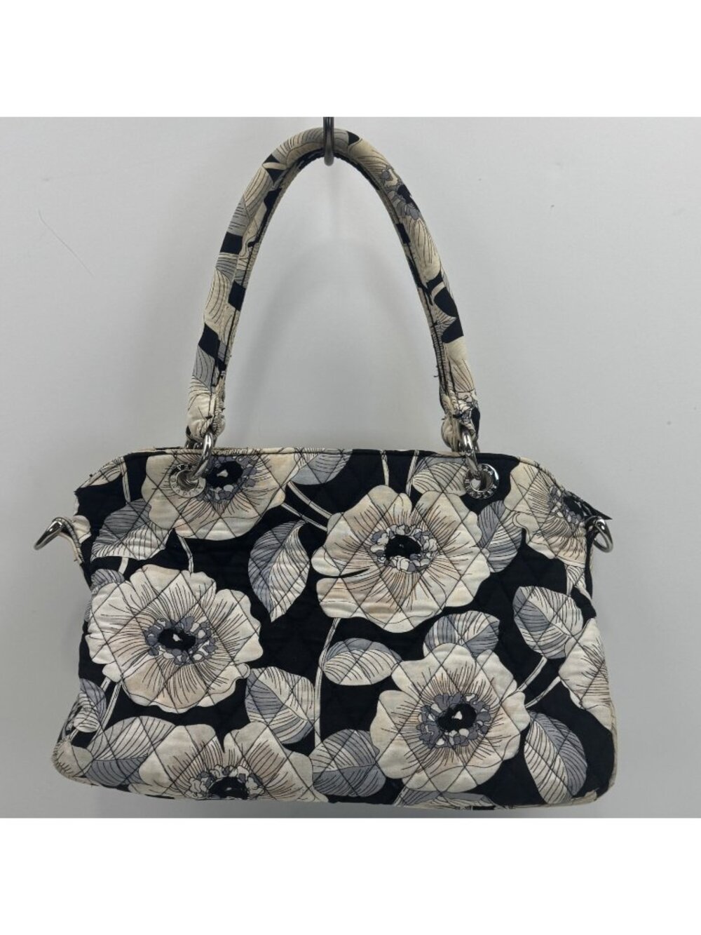 Vera Bradley Camellia Quilted Shoulder Bag Purse Black White Floral Retired